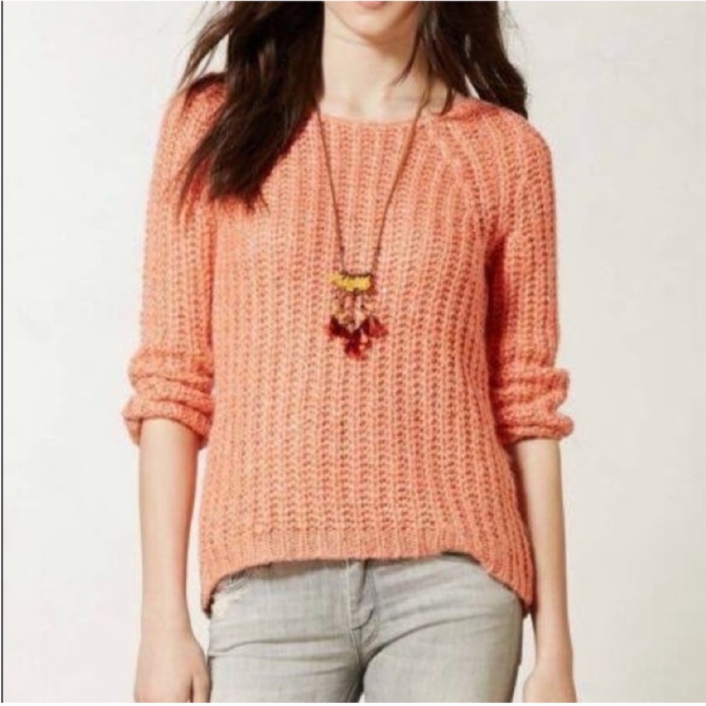 Anthropologie Knitted and Knotted Sweater Women Medium Peach Chunky Knit